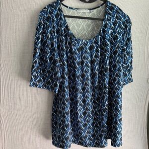 Notations Blue and Black Patterned Blouse